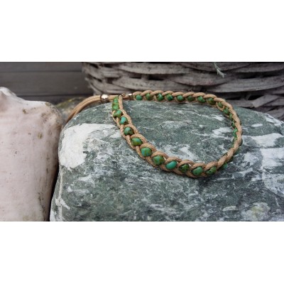 gevlochten waxkoord armbandje beige/picasso groen gevlochten waxkoord armbandje beige/picasso groen